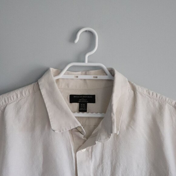 Banana Republic Mens White Sz XL Slim Fit Linen Collared Button Down T-Shirt Top - Picture 4 of 12